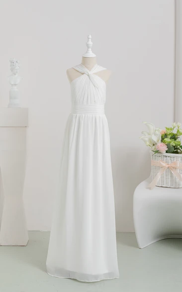 Chiffon Long White Empire Communion Casual Flowergirl Dress