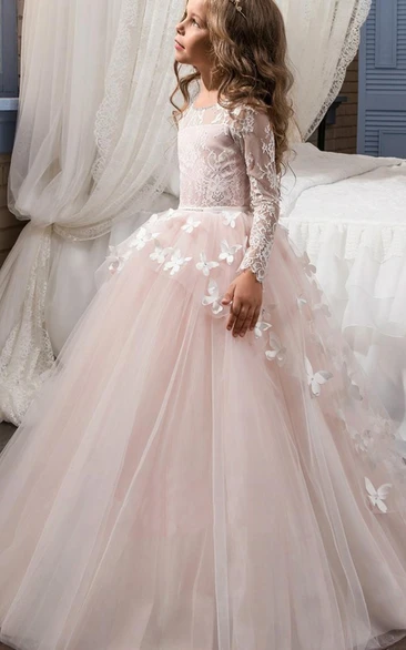Pink Long Sleeves Flower Girl First Communion Dress Kingdom Boutique Ball Gown
