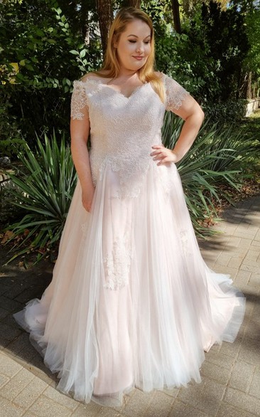 Charming Plus Size A Line Tulle Wedding Dress with Appliques
