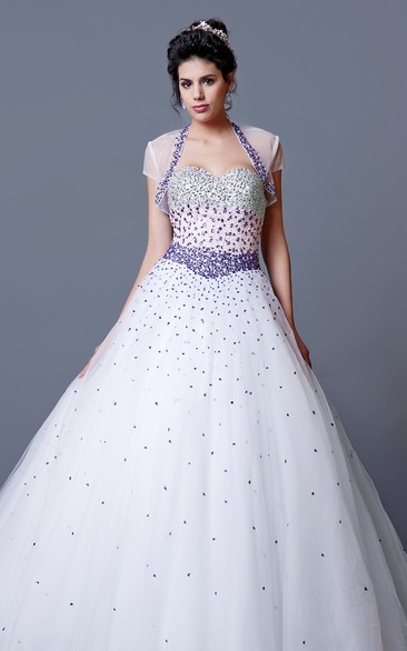 Eclectic Ombre-beaded Sweetheart Layered Tulle Quinceanera Ball Gown With Bolero