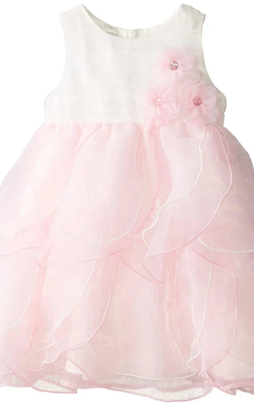 Sleeveless A-line Organza Dress With Flowers