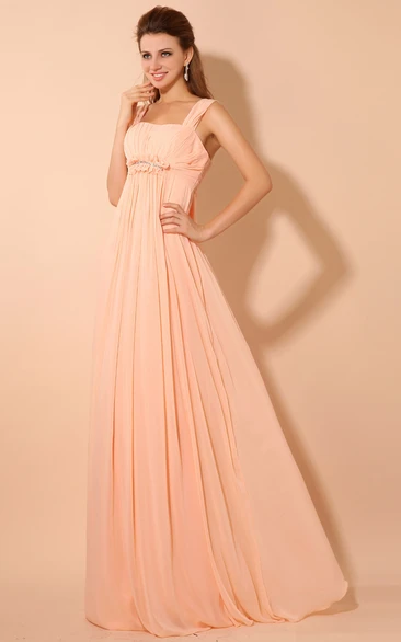 Chiffon Empire Floor-Length Dress With Pleating and Straps