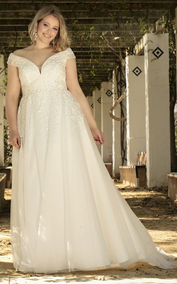 Plus Size Romantic A Line V-neck Wedding Dress with Appliques