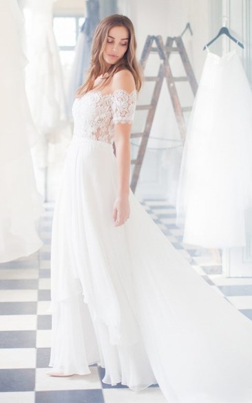 Elegant A Line Off-the-shoulder Lace Wedding Dress with Train