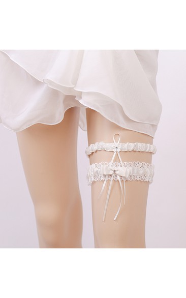 Handmade Western Two-piece Stretch Lace Bow Garter Within 16-23inch