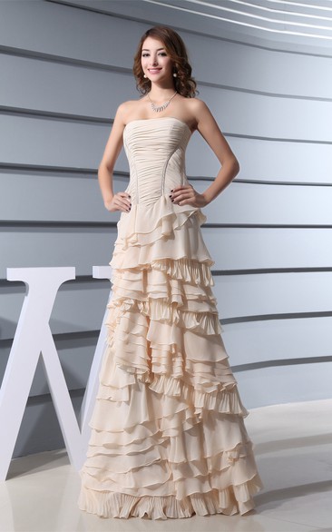 Sleeveless Chiffon A-Line Ruched Tiers and Gown With Peplum