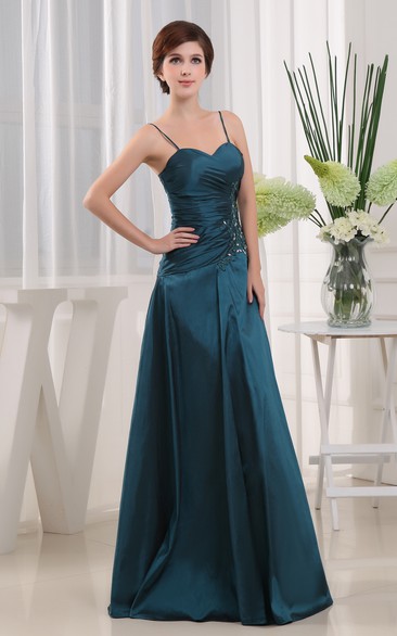 Refined Ruched Long Dress With Beading and Bolero
