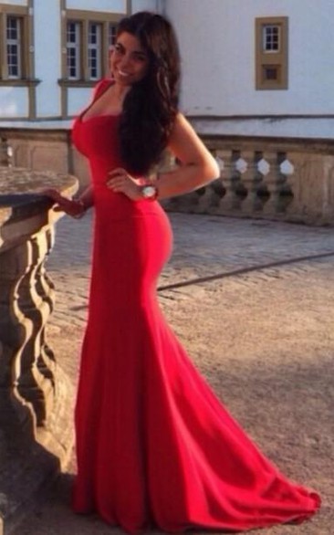 Sexy Cap Sleeve Mermaid Red Prom Dress Open Back