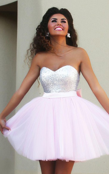 Tulle Sequins Mini A Line Sleeveless Adorable Homecoming Dress