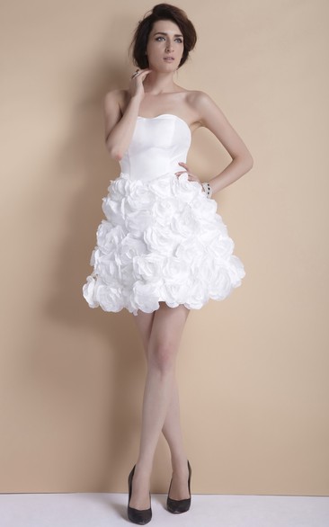 Floral Strapless Mini Dress With Ruffles and Zipper Back