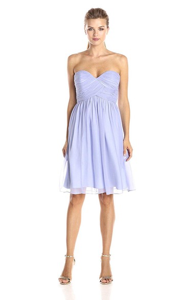 Sweetheart Short A-line Pleated and Ruched Chiffon Dress