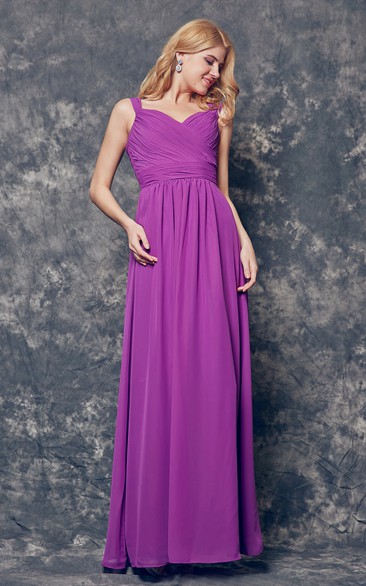 Off-the-shoulder Ruched Long A-line Chiffon Dress