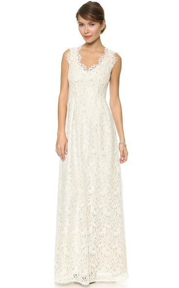 Long Neckline Sheath Lace Dress With Side Draping