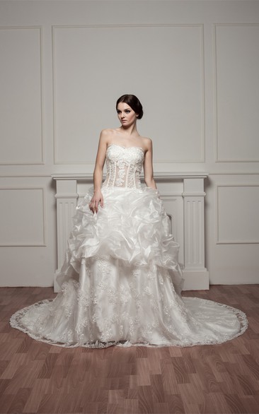 Sweetheart Pick-Up Lace Illusion Waist and Gown With Beading