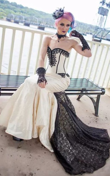 Mermaid Taffeta Lace Sweetheart Sleeveless Floor-length Sweep Train Wedding Dress with Appliques