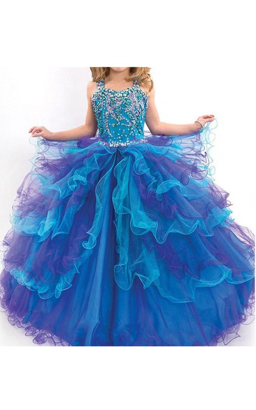 Flower Girl Princess Ruffled Organza Ball Gown With Crystals