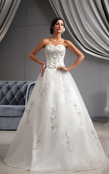 Sweetheart A-Line Organza Dress With Embroidered Bodice