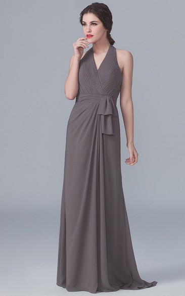 V-Neck Halter Graceful Asymmetric Dress With Bow