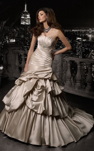 Trumpet Floor-Length Strapless Sleeveless Corset-Back Satin Dress With Pick Up And Beading