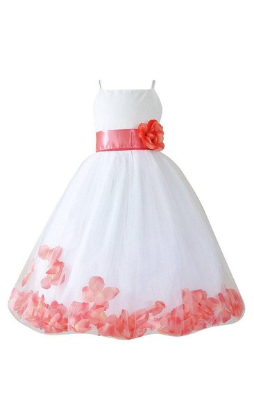 Sleeveless A-line Dress With Petals and Spaghetti Straps