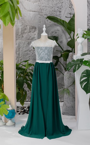 Chiffon White and Dark Green Lace Floor-length Flowergirl Dress