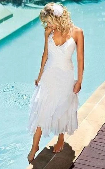 Beach Casual Short Tropical White Vow Renewal Hawaiian Wedding Dress