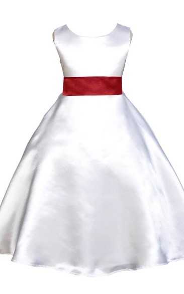 Elegant Sleeveless A-line Satin Dress With Bow