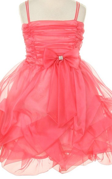 Sleeveless Ruffled A-line Dress With Pleats and Bow