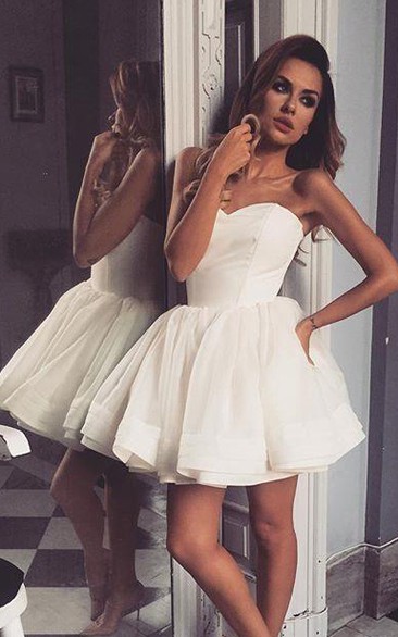 Satin Tulle Mini Ball Gown Sleeveless Sexy Homecoming Dress