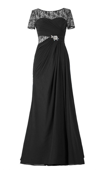 Short-sleeved Chiffon Gown With Illusion Style