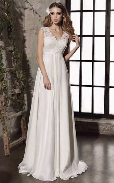 Sheath Keyhole Elegant Empire Lace Appliqued Bridal Gown With Corset Back