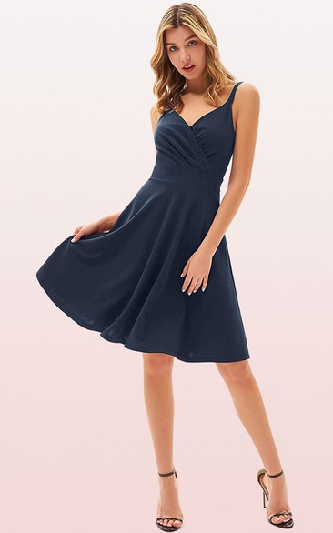 Sexy Jersey V-neck A Line Sleeveless Prom Guest Dress With Ruffles