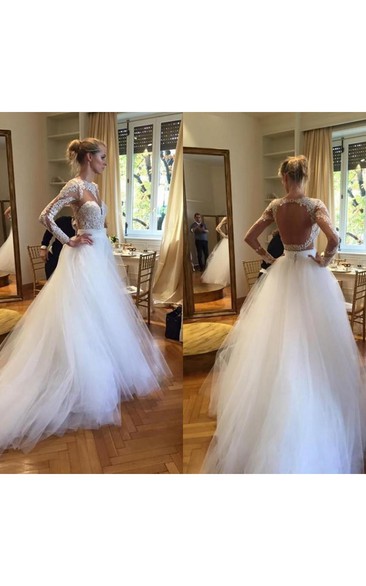 Elegant Long Sleeve Designer Lace Wedding Dresses Tulle Lace Bridal Gowns