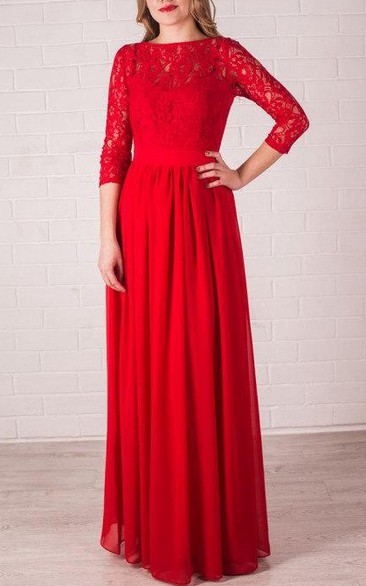 Red Long Bridesmaid Lace Handmade Red Chiffon Wedding Party Long Red Prom Dress