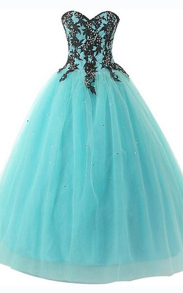 Ball Gown Long Sweetheart Sleeveless Bell Beading Appliques Lace-Up Back Tulle Lace Sequins Dress