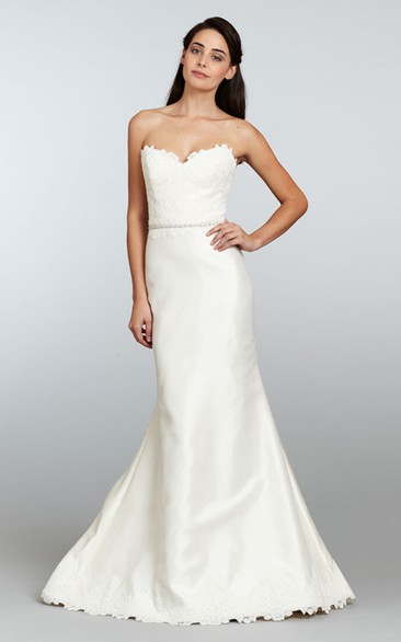 Exquisite Strapless Lace Bodice Mikado Gown With Beaded Waist
