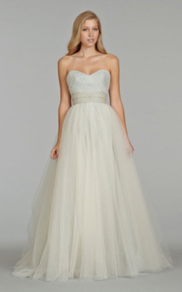 Angelic Crisscross Pleated Bodice Tulle Ball Gown With Crystal Embroidery