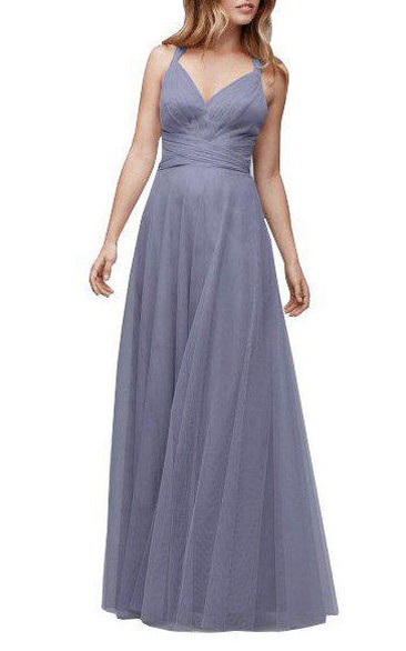 Halter Ruched Tulle Floor-length Bridesmaid Dress