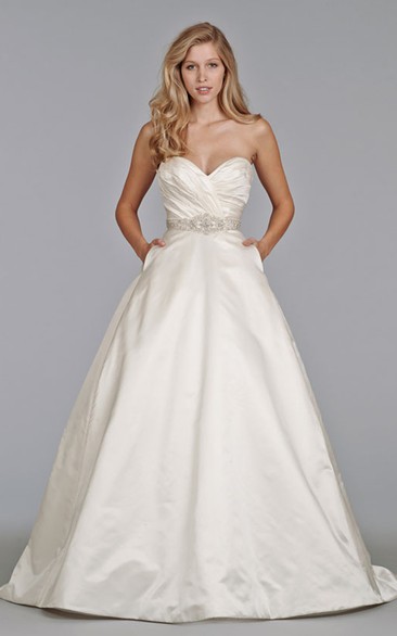 Fantastic Sweetheart Ruched Bodice Satin Ball Gown With Pockets