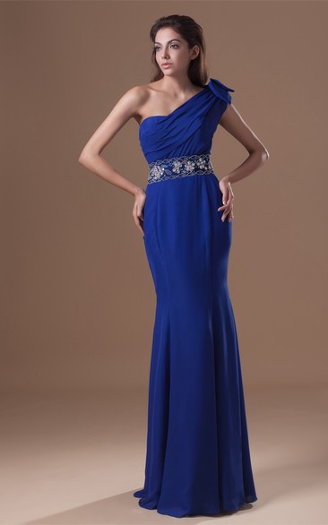Exquisite Trumpet One Shoulder Beaded Chiffon Satin Special Occasion Dresses