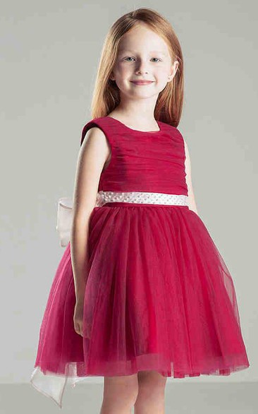 Flower Girl Empire Scoop Neck A-line Tulle Short Dress With Sash