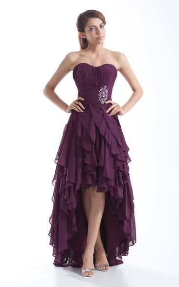 Sweetheart High-Low Dress With Beading and Cascading Ruffles
