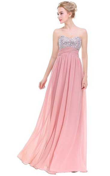 Sweetheart Empire Chiffon Dress with Ruches and Sequins