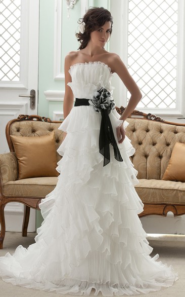 Fairy Strapless A-Line Tiered Gown With Bow and Ruffles