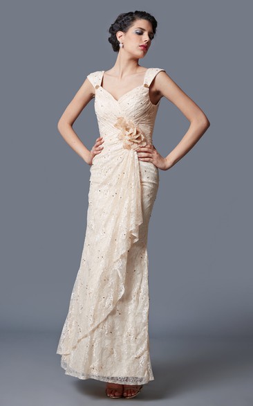 Glamorous Lace Embellished Long Gown With Ruching