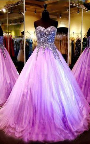 Luxurious Sweetheart Princess Tulle Evening Dress Crystals Sequins