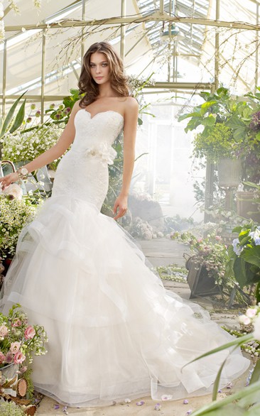 Classic Lace Bodice Tiered Tulle Dress With Bow at Back