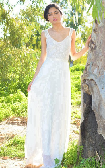 Lace A-Line Sleeveless V-Neck Dress With Open Back