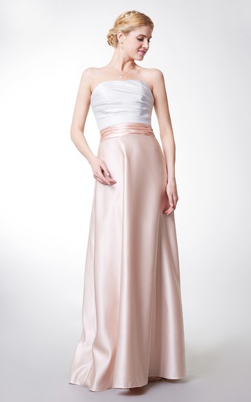 Strapless Sweetheart Long Satin Dress With Ruching