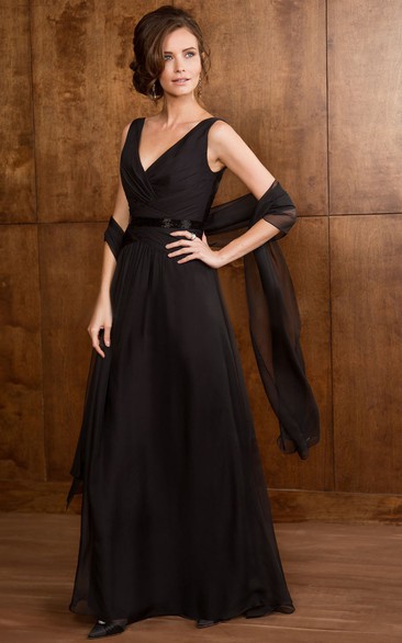V-Neck Sleeveless A-Line Gown With Matching Shawl
